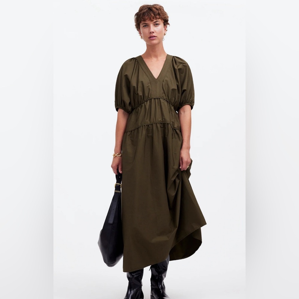 Madewell Poplin Puff Sleeve Midi Dress